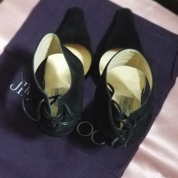 Jimmy Choo Ankle Tie Black Suede Stilettos, size 37 1/2. - Picture 2 of 4